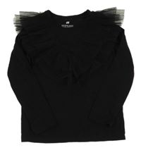 Černé triko s tylovými volánky H&M