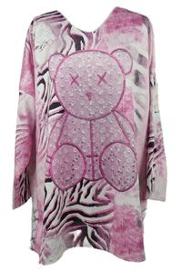 Nové - Dámska ružovo-čierne vzorované tričko s medvedíkom