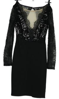 Dámské černé šaty s krajkovým živůtkem a flitry Lipsy 