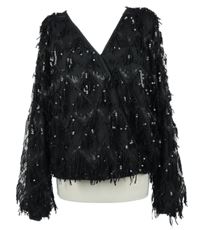 Dámská černá tylová halenka s třásněmi s flitry Shein 