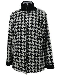 Dámska čierno-biela vzorovaná plyšová bunda