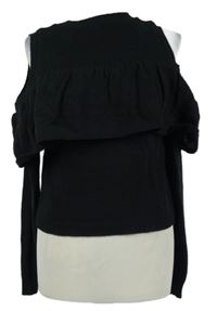 Dámský černý crop svetr s volnými rameny a volánem MissGuided 