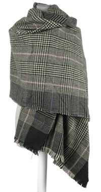 Nové - Dámská černo-šedá kostkovaná šála Primark 