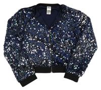 Tmavomodrá zamatová flitrovaná bunda C&A