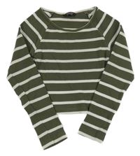 Khaki pruhované rebrované crop tričko Primark