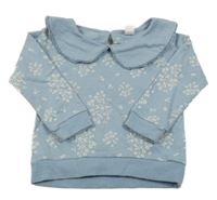 Svetlomodrá mikina s kvietkami a golierikom