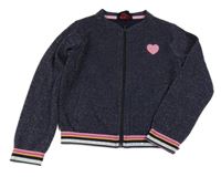 Tmavomodro-ružová trblietavá prepínaci mikina so srdiečkom S. Oliver