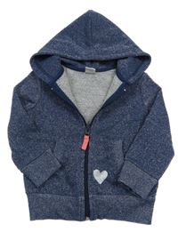 Tmavomodrá trblietavá prepínaci mikina so srdiečkom a kapucňou Kiki&Koko