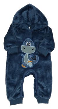 Tmavomodrá chlpatá kombinéza s dinem a kapucňou