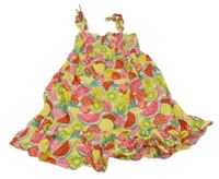 Farebné plátenné žabičkové šaty s ovociem Primark