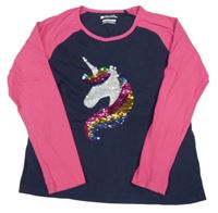 Tmavomodro-ružové tričko s flitrami a jednorožcom Mountain Warehouse