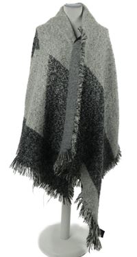 Dámský šedo-černý pléd s třásněmi 