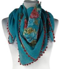 Dámský zelený šifonový šátek s květy 