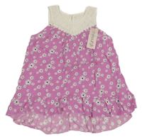 Nové - Růžovo-bílá květovaná tunika s volánky F&F