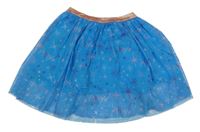 Modrá tylová sukňa so zlatě trblietavým pasom