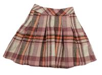 Bielo-svetloružová -hnedá kockovaná skladaná sukňa Matalan