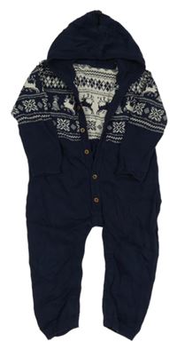 Tmavomodro-biela pletená kombinéza so vzorom a kapucňou George