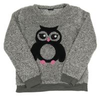 Sivá melírovaná chlpatá mikina so sovou Page one young