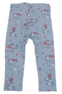 Světlemodré legíny s pejsky a srdíčky