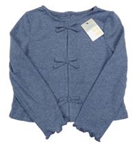 Nové - Modré melírované úpletové crop tričko s mašľami Primark