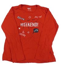 Červené pyžamové triko s nápisy, řasami a hvězdami Pepperts!