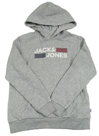 Sivá melírovaná mikina s logom a kapucňou Jack&Jones