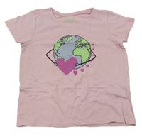 Svetloružové tričko so zeměkoulí Primark