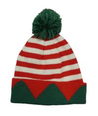 Černo-bílo-zelená pletená čepice s bambulí 