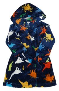 Tmavomodrý chlupatý župan s dinosaury a kapucí F&F