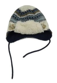 Bílo-modro-šedá vzorovaná pletená podšitá ušanka C&A