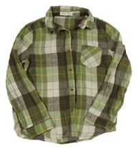 Khaki-hnědo-bílá kostkovaná košile Shein