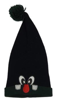 Černo-zelená pletená čepice s obličejem 