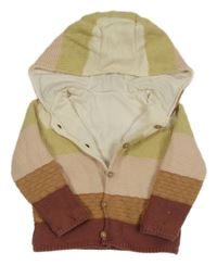 Barevný pruhovaný propínací podšitý svetr s kapucí Tu