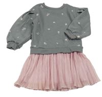 Sivo-ružové teplákovo/šifonové šaty s kvietkami Primark