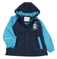 Tmavomodro-tyrkysová nepromkavá jarní bunda s dinosaurem a kapucí Kiki&Koko