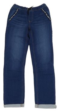 Tmavomodré teplákové rifle s nápisy Y.F.K.