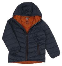 Tmavomodrá šusťáková prošívaná zateplená bunda s kapucí Joules