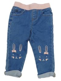 Modré rifle se zajíčky a růžovým pasem Primark