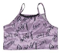Lila saténový crop top s nápismi