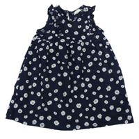 Tmavomodré bavlnené kvetované šaty s volánikmi H&M