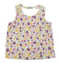 Smotanový rebrovaný crop top s kvietkami Zara