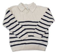 Smetanovo-tmavomodrý pruhovaný sveter s golierikom H&M