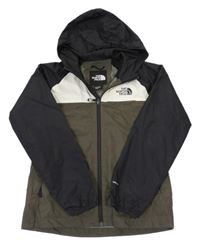 Khaki-černo-bílá funkční šusťáková sportovní bunda s kapucí The North Face