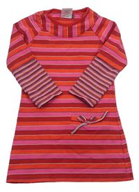 Tmavočerveno/oranžovo/růžovo-pruhované šaty s mašlou Lofff