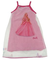 Průhledno-tmavoružové šifónové lení šaty s Barbie a motýlikmi a růžemi zn. Barbie