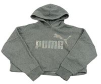 Sivá melírovaná oversize crop mikina s logom a kapucňou PUMA