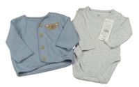 2Set - Modrošedá propínací mikina s koalou + světlešedé melírované žebrované body F&F