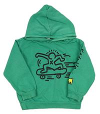 Zelená mikina so skateboardistou a kapucňou H&M