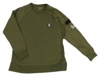 Khaki mikina s nášivkou a zeměkoulemi a nápismi PRIMARK