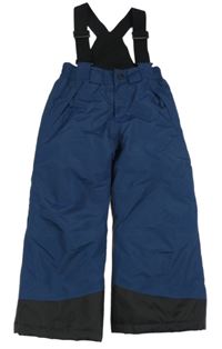 Tmavomodro-černé šusťákové funkční zimní oteplovačky s kšandami cnane